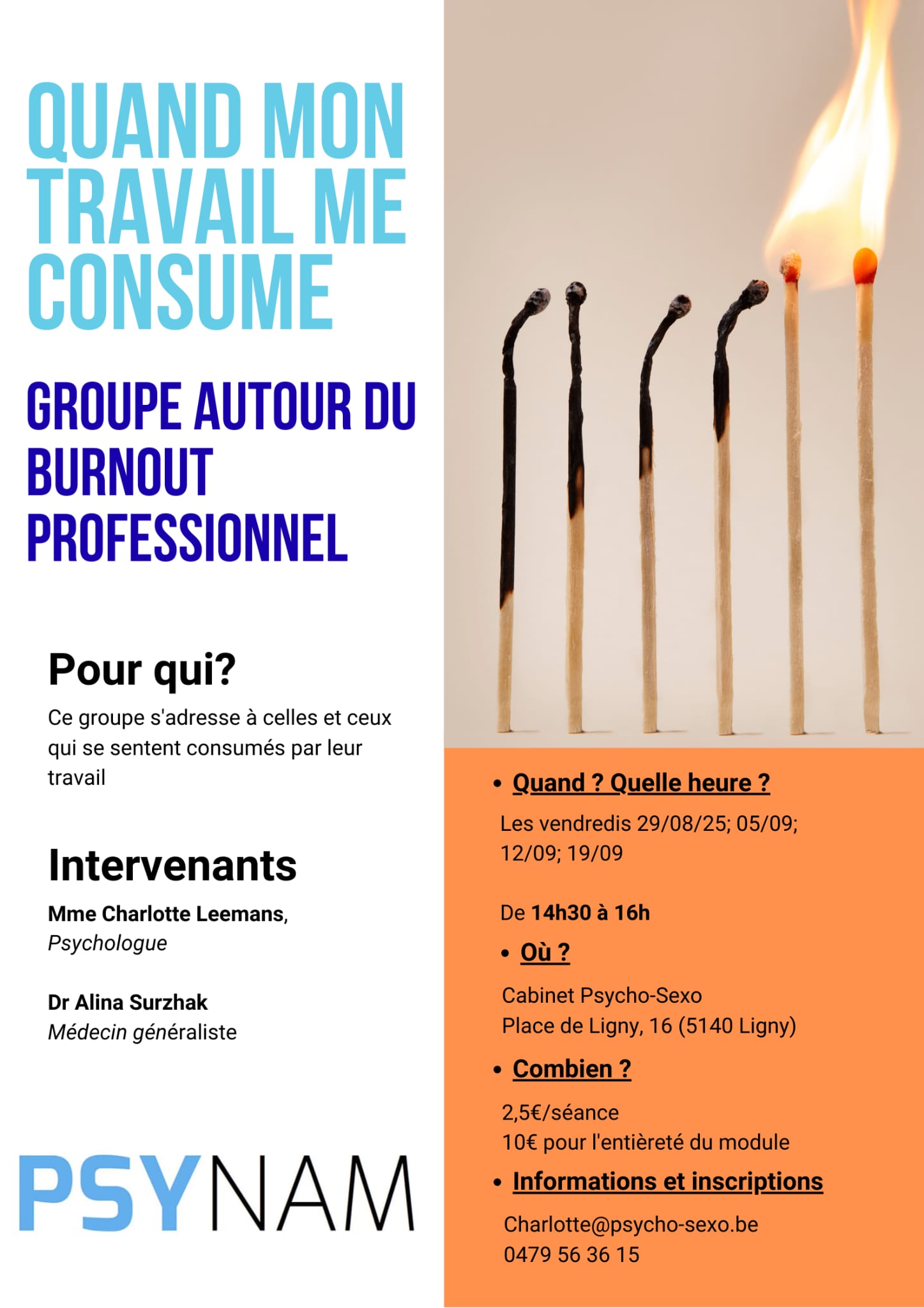 Quand mon travail me consume : groupe autour du burnout professionnel